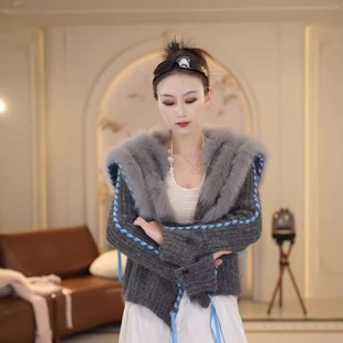 狐狸毛海军领毛衣皮草休闲百搭网红爆款 甜妹 女 法式