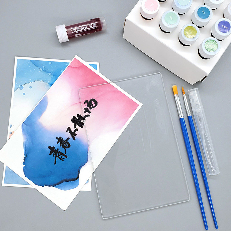 染卡工具包diy彩墨晕染制作书签明信片套装手绘荷兰白卡亚克力板
