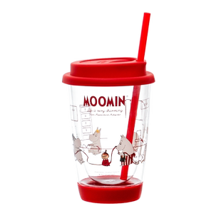 姆明双层玻璃杯 高硼硅耐热玻璃 高脚早餐杯吸管直饮茶杯隔热防烫