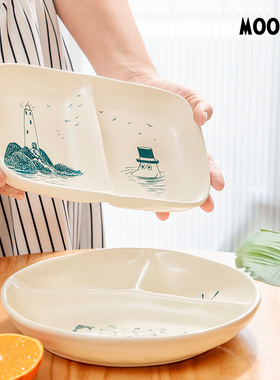 姆明陶瓷餐具 复古大容量早餐麦片碗汤碗 法式分格餐盘下午茶零食