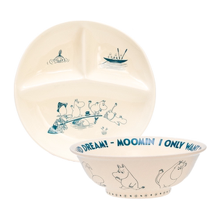 姆明陶瓷餐具 复古大容量早餐麦片碗汤碗 法式分格餐盘下午茶零食