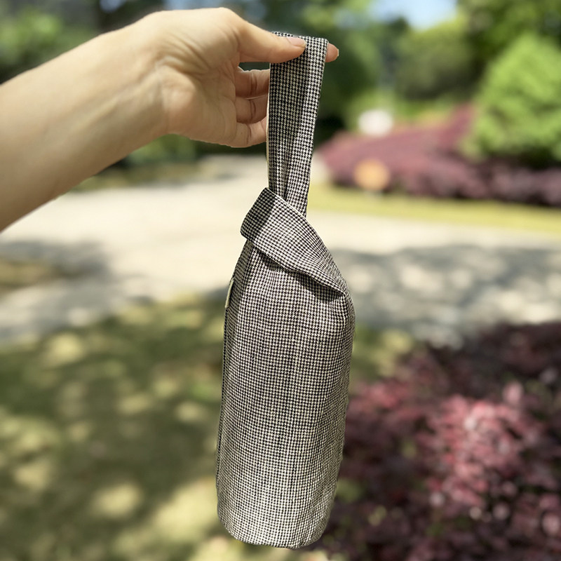 枫外手作 亚麻色织 千鸟格 套结式 手腕式水杯袋 水杯保护套,餐饮具,杯套,淘宝优惠券,粉丝福利购,淘宝优惠卷