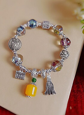 复古民族风珐琅彩平安扣手串