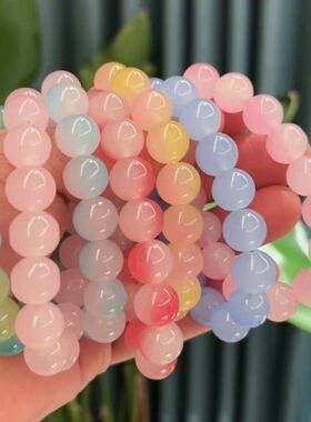 冰透粉白玉手串10mm渐变粉