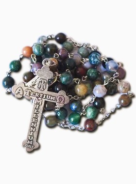 意大利轻奢复古多彩天然玛瑙玫瑰念珠手链59颗小众玫瑰经念珠项链