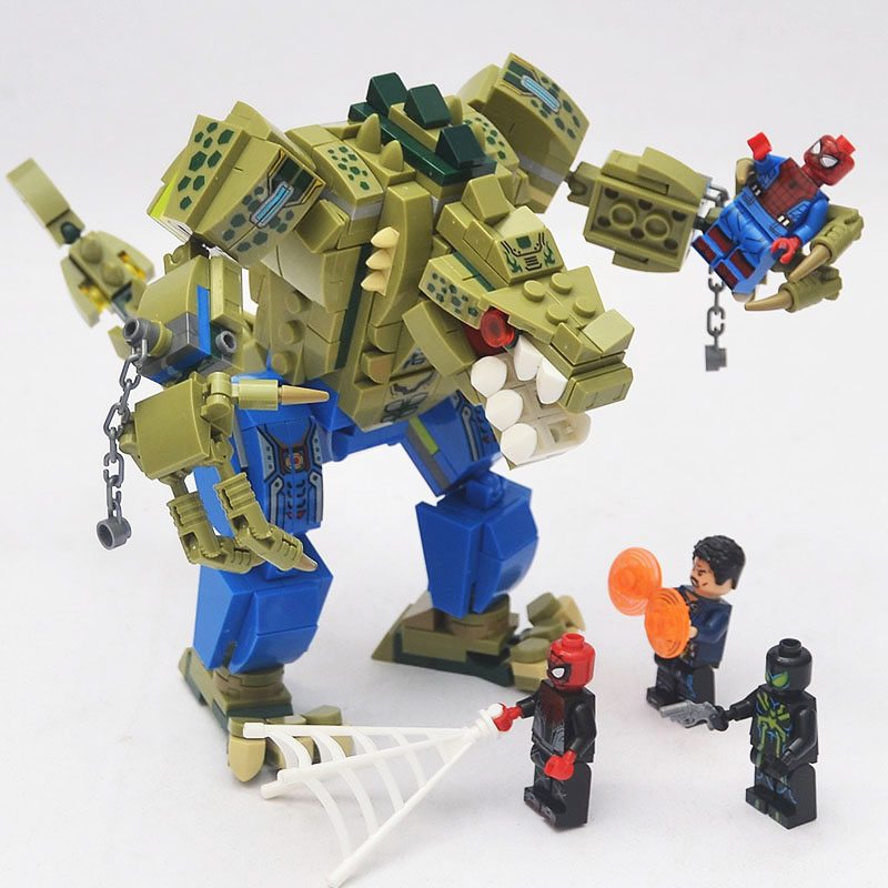 蜘蛛侠大战鳄鱼杀手大BOSS怪物拼装积木玩具男孩益智动物创意模型
