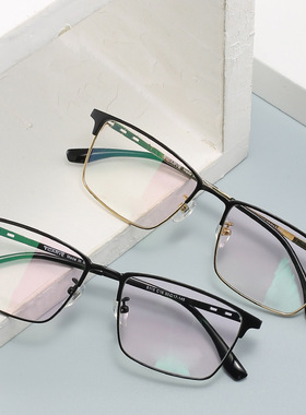 近视眼镜男有度数可配商务黑色纯钛全框眼镜架大脸超轻不夹脸8113