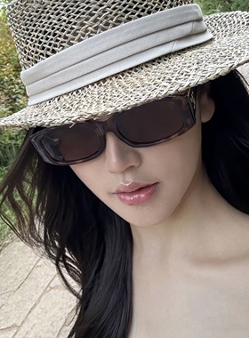 复古英伦风编织草帽天然咸草平顶帽子女欧美风时尚出游镂空遮阳帽