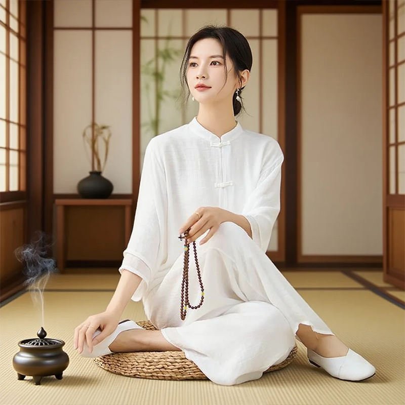 打坐禅修居士服女款棉麻套装