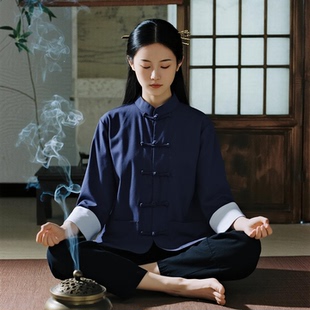 居士打坐修行拜佛禅服棉麻禅意佛系女装汉服道服男士冬季太极服秋