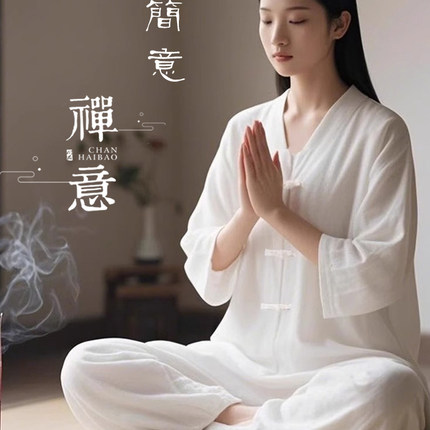 居士修行打坐禅服女佛系禅意女装仙气疗愈服冥想拜佛素衣太极服