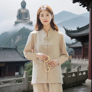 打坐居士禅修服拜佛疗愈修行道服男中式棉麻禅意佛系风高端女装夏