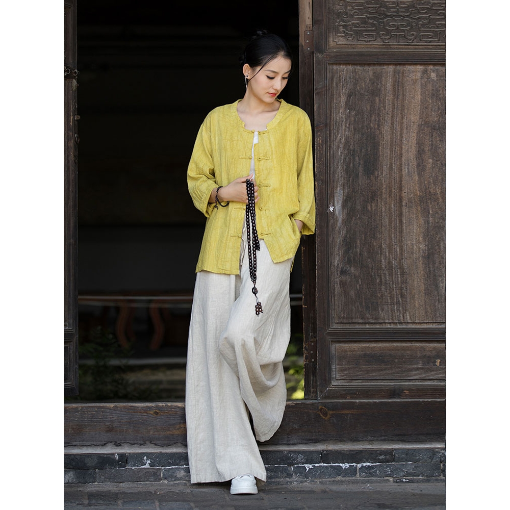 棉麻拜佛素衣禅修服女套装