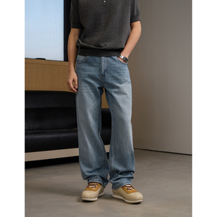 春夏2026新款浅蓝色牛仔裤男莱赛尔宽松直筒裤子男士垂感休闲长裤