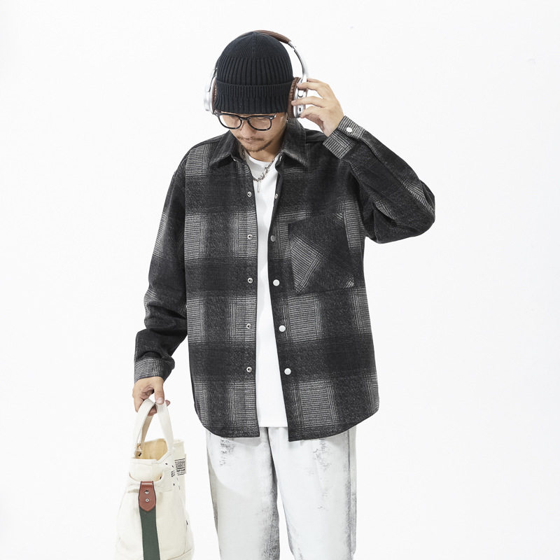 美式复古撞色翻领男衬衫