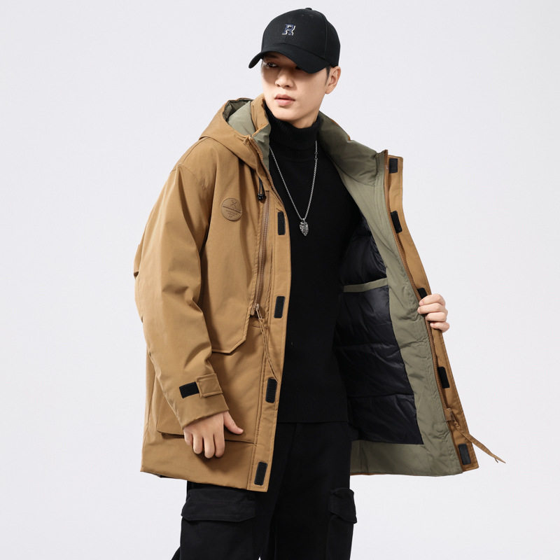 中长款羽绒服男冬季户外山系加厚保暖冲锋衣青年宽松连帽外套