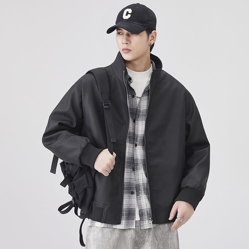 日系复古立领男皮衣外套