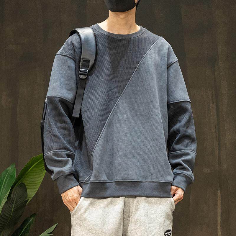 潮牌加绒拼接男卫衣2024新款