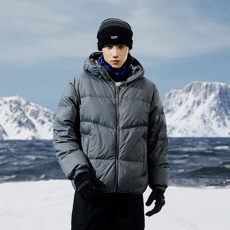 90白鸭绒美式时尚连帽羽绒服秋冬季拉链保暖面包格设计外套高级感