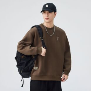 宽松圆领百搭美式 2025秋冬季 潮牌上衣服 印花卫衣男款 重磅加厚大码