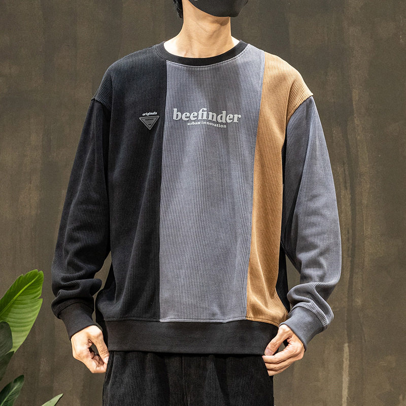 360g重磅条绒拼接男卫衣