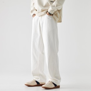 潮牌vibe阔腿长裤 男宽松直筒垂坠感秋季 子 高街白色全棉牛仔裤 美式