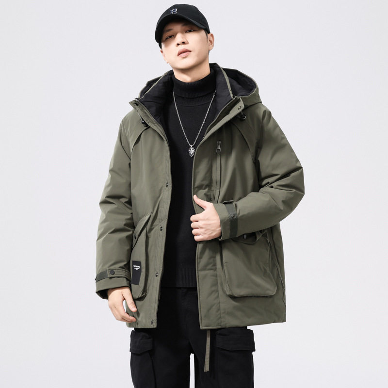 男士中长款白鸭绒羽绒服