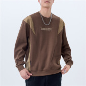 上衣潮牌撞色宽松百搭外套 秋冬款 美式 复古重磅圆领卫衣男2024新款