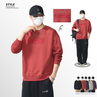 圆领长袖 秋季 宽松休闲内搭打底衫 2025新款 上衣服 潮牌卫衣男款