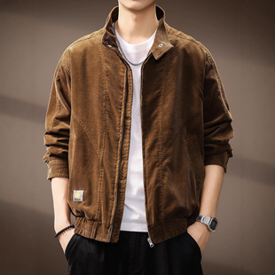秋季新款男灯芯绒夹克美式复古潮流百搭竖纹宽松立领上衣外套男款