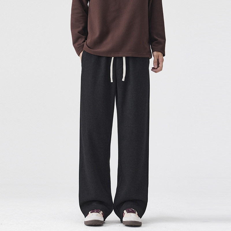 秋冬加绒裤子男款阔腿垂感直筒裤宽松保暖休闲裤冬季男生运动卫裤