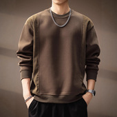 高端日系复古条绒拼接卫衣男秋季 设计感潮牌重磅圆领宽松上衣 新款