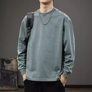 宽松纯棉打底衫 t恤男2024秋季 潮牌印花卫衣 复古250g重磅长袖 美式