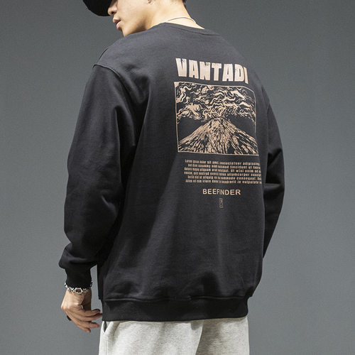 秋季黑色印花宽松潮男卫衣