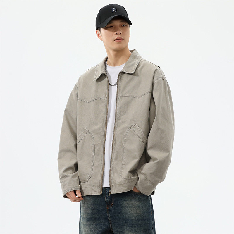 美式重磅做旧帆布夹克男