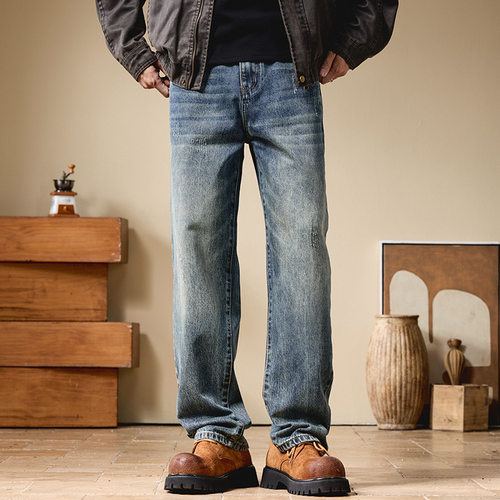 春秋直筒宽松复古牛仔男裤