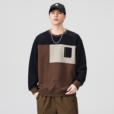 美式潮牌拼色宽松卫衣男