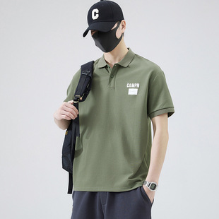 短袖POLO衫男士夏季新款翻领宽松休闲半袖草绿色简约衬衫带领T恤