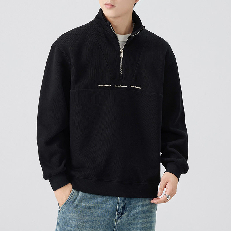 半拉链立领男士复古卫衣外套