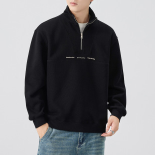 复古加厚上衣男士 美式 纯色休闲外套男 春秋冬季 半拉链立领卫衣男款