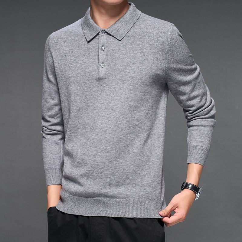 2024秋冬翻领保暖内搭羊绒衫时尚通勤针织POLO衫商务休闲百搭毛衣