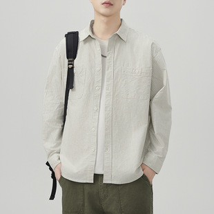 休闲美式 新款 宽松牛津纺纯棉衬衫 日系复古男士 百搭衬衣 T742春秋款