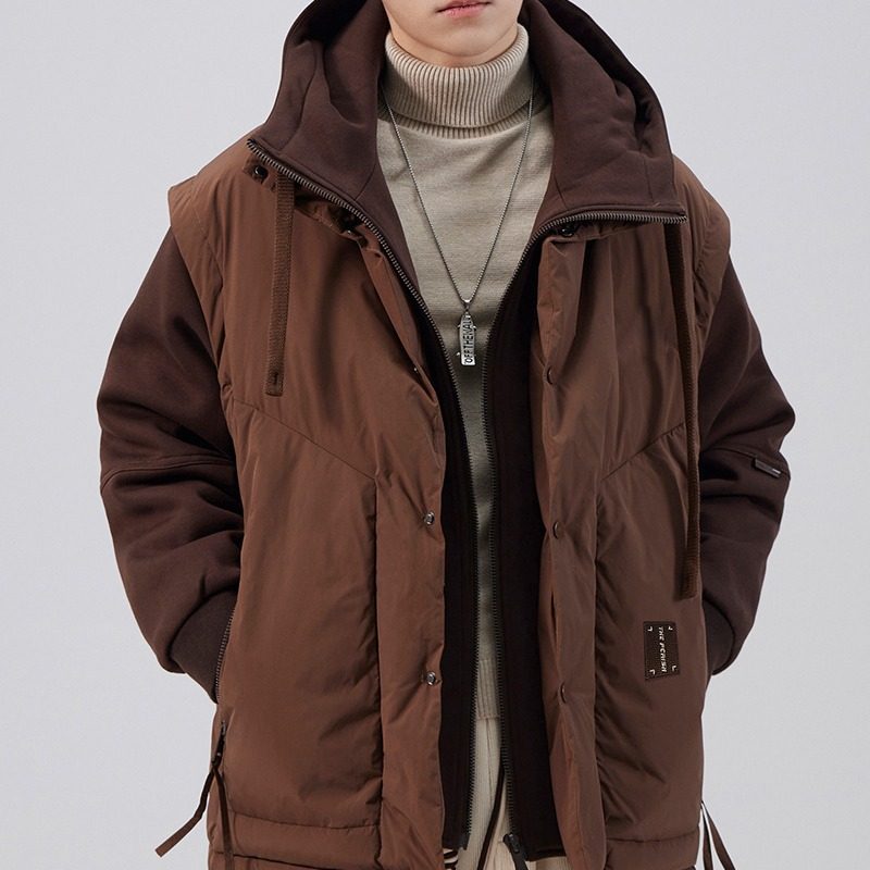 冬季新款新国标假两件羽绒服男潮牌加厚连帽冬装外套