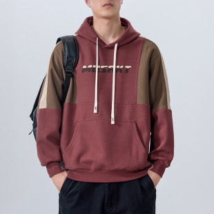 卫衣男款 潮牌情侣连帽衫 秋季 宽松大码 新款 设计感撞色拼接重磅美式