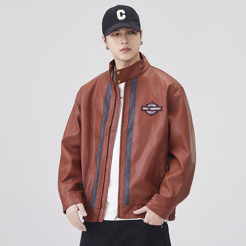 美式复古皮衣外套男女春秋季高级感痞帅潮牌休闲宽松pu皮立领夹克