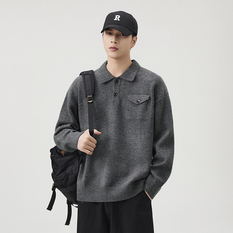 美式复古翻领POLO针织男毛衣