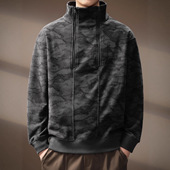 痞帅扎染宽松上衣 新款 高端美式 复古双拉链设计立领卫衣男2025秋季