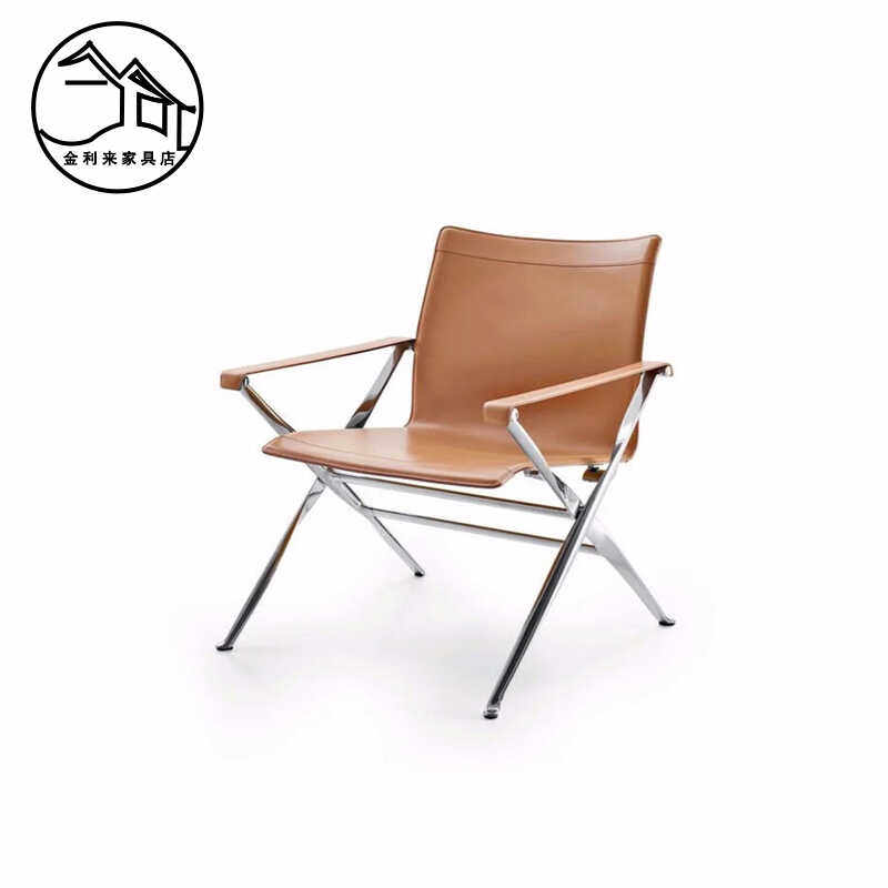 意式轻奢沙发椅单人设计师休闲高端马鞍真皮扶手靠背洽谈椅