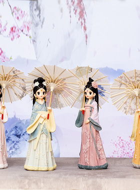 国潮古风玲珑少女打伞摆件宫廷格格桌面装饰汉服手办学生工艺礼品