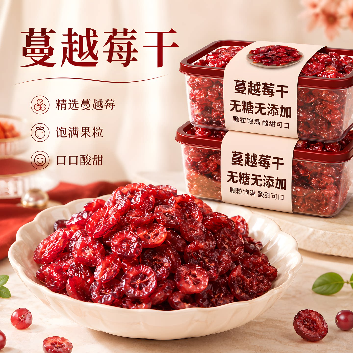 蔓越莓干无糖无添加官方旗舰店烘焙专用孕妇零食甜品雪花酥原材料